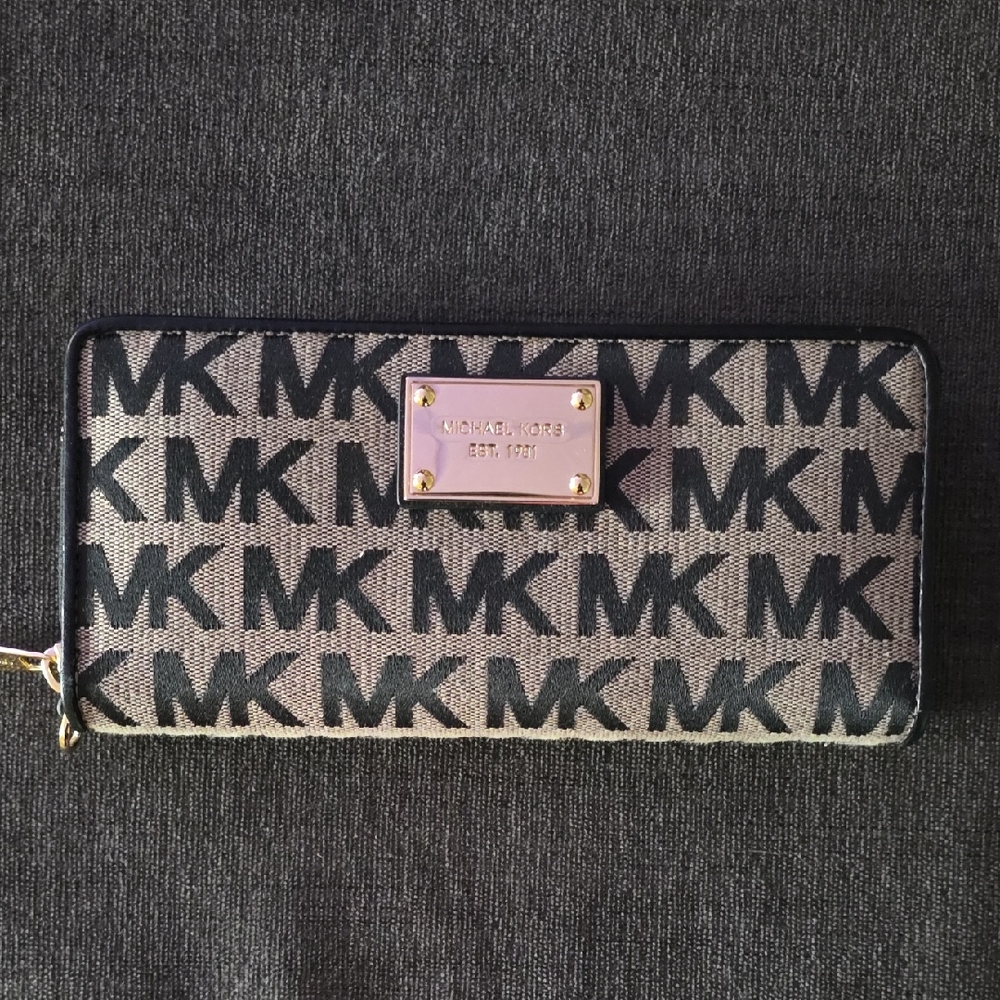 Michael Kors Black and Tan Logo Wallet
